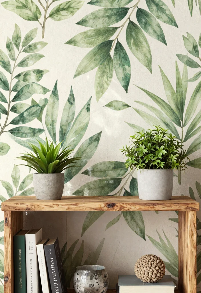 14 Bookshelf With Wallpaper Backing Ideas That Wow 1 14 Bookshelf With Wallpaper Backing Ideas That Wow - 1. Botanical Bliss: Nature-Inspired Wallpapers 1