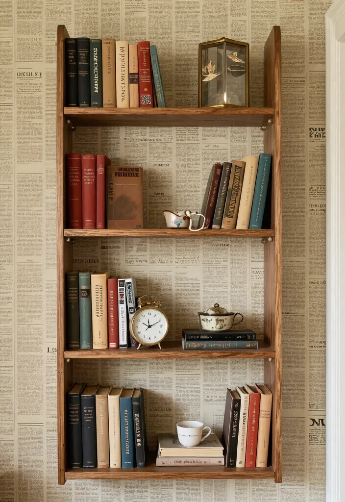 14 Bookshelf With Wallpaper Backing Ideas That Wow 30 14 Bookshelf With Wallpaper Backing Ideas That Wow - 10. Vintage Newspaper or Book Page Wallpaper 1
