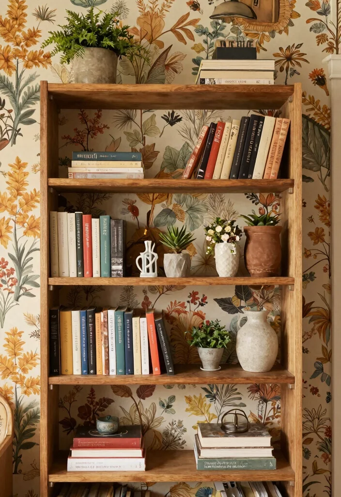 14 Bookshelf With Wallpaper Backing Ideas That Wow 54 14 Bookshelf With Wallpaper Backing Ideas That Wow - 14. Seasonal Themes for Year-Round Freshness 1