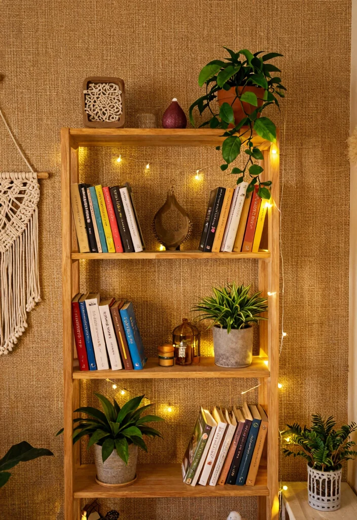 14 Bookshelf With Wallpaper Backing Ideas That Wow 3 14 Bookshelf With Wallpaper Backing Ideas That Wow - 3. Boho-Chic with Textured Wallpaper 1