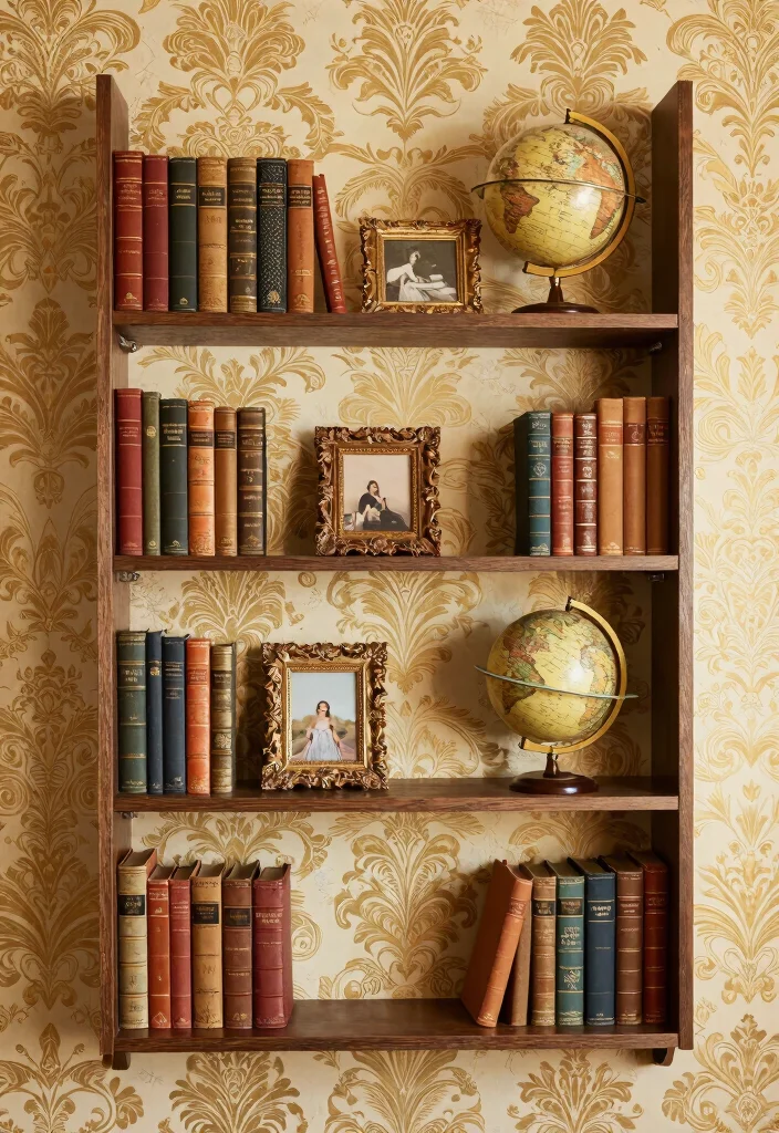 14 Bookshelf With Wallpaper Backing Ideas That Wow 15 14 Bookshelf With Wallpaper Backing Ideas That Wow - 5. Vintage Elegance with Damask Wallpaper 1