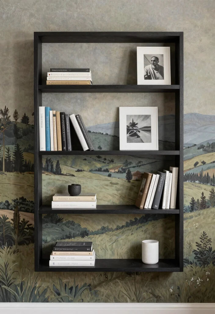 14 Bookshelf With Wallpaper Backing Ideas That Wow 29 14 Bookshelf With Wallpaper Backing Ideas That Wow - 9. Artistic Flair with Mural-Style Wallpaper 1