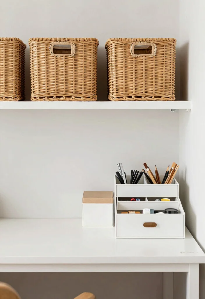 14 Desk Setup Cozy Ideas for a Warm Workspace - 11. Functional Storage Solutions 1