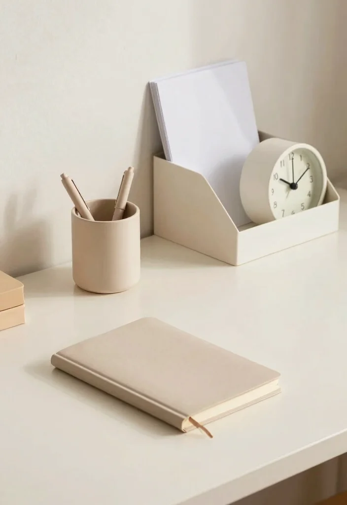 14 Desk Setup Cozy Ideas for a Warm Workspace - 3. Minimalist Desk Accessories 1