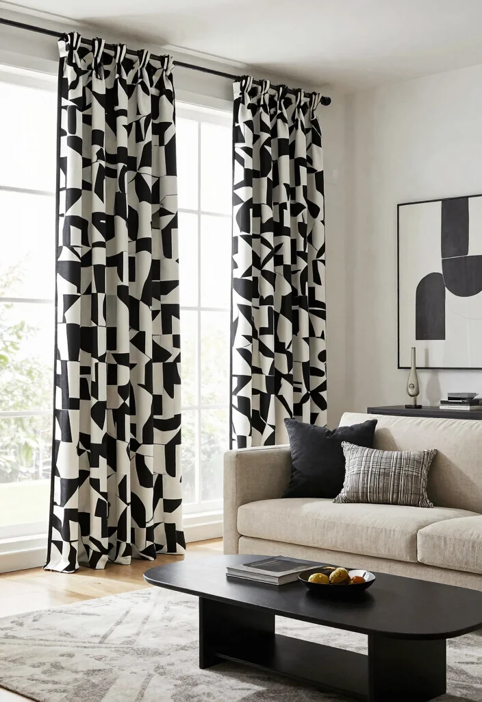 14 Home Curtains Living Room Modern Ideas That Elevate Instantly 47 14 Home Curtains Living Room Modern Ideas That Elevate Instantly - 7. Geometric Prints for a Modern Edge 1