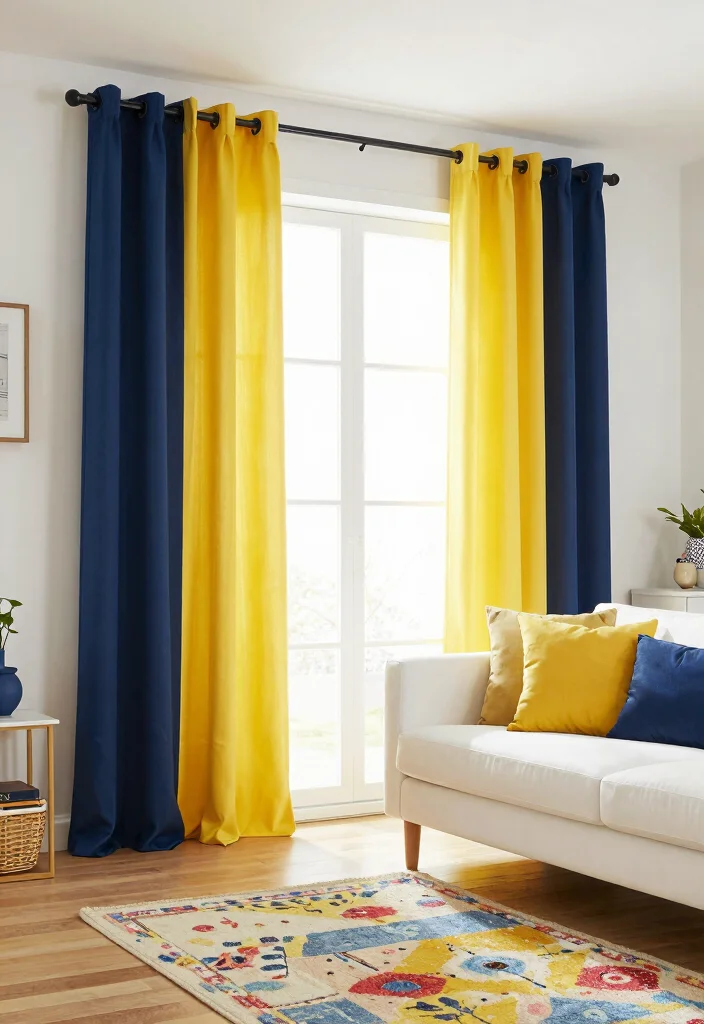 14 Home Curtains Living Room Modern Ideas That Elevate Instantly 49 14 Home Curtains Living Room Modern Ideas That Elevate Instantly - 9. Color-Blocked Curtains for a Bold Statement 1
