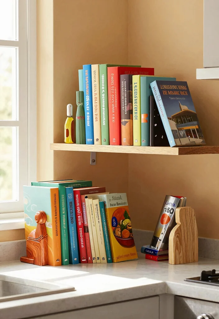 14 Kitchen Bookshelf Ideas Cookbook Shelf Styling That Shines 64 14 Kitchen Bookshelf Ideas Cookbook Shelf Styling That Shines - 14. Creative Bookends for Stability 1
