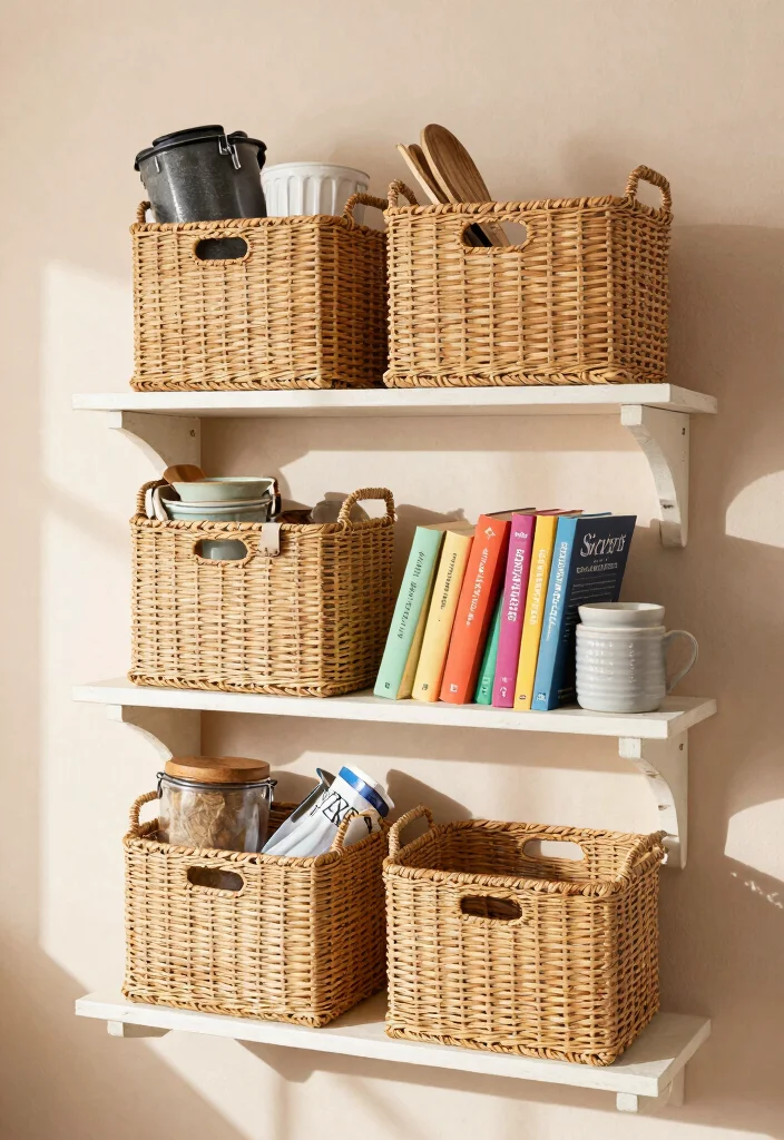 14 Kitchen Bookshelf Ideas Cookbook Shelf Styling That Shines 37 14 Kitchen Bookshelf Ideas Cookbook Shelf Styling That Shines - 7. Incorporating Open Baskets 1
