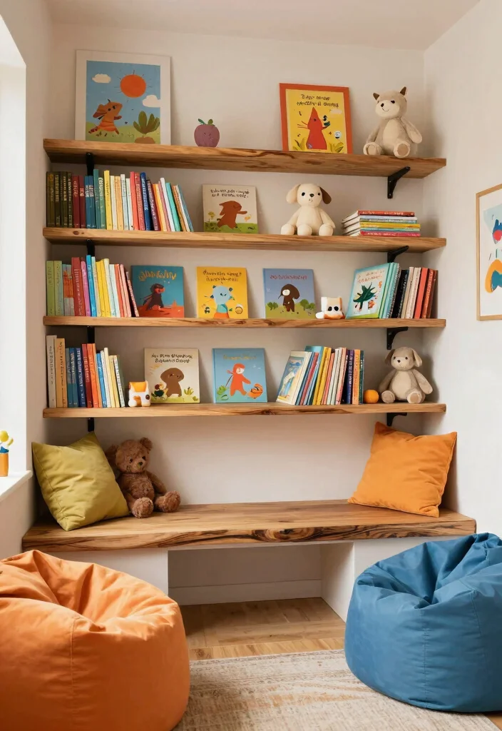 14 Live Edge Bookshelf Ideas With Natural Charm - 11. Kids' Reading Nook 1