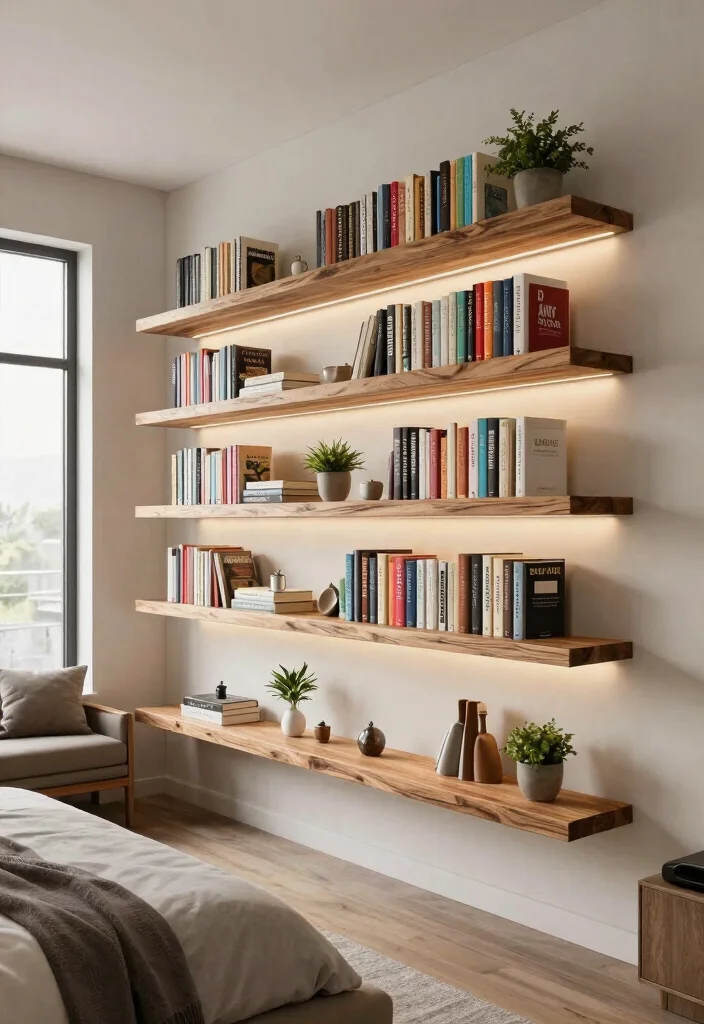 14 Live Edge Bookshelf Ideas With Natural Charm - 3. Floating Charm 1