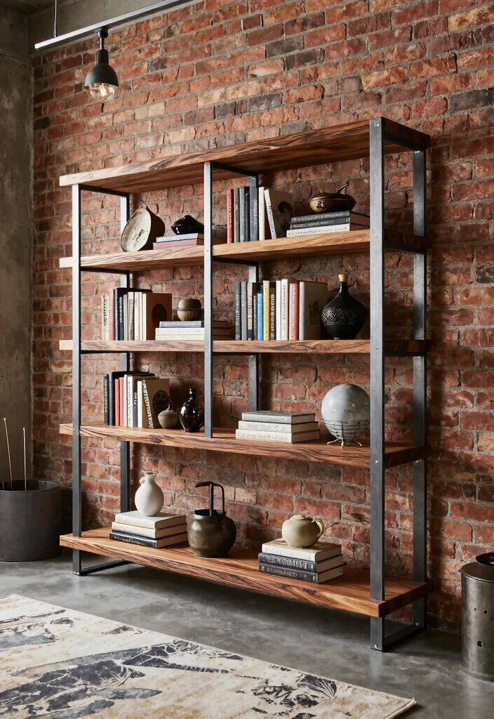 14 Live Edge Bookshelf Ideas With Natural Charm - 6. Industrial Chic 1