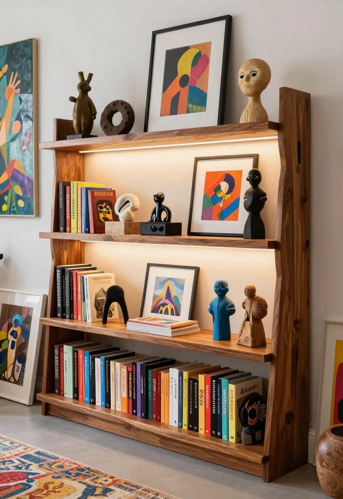 14 Live Edge Bookshelf Ideas With Natural Charm - 7. Artistic Display 1