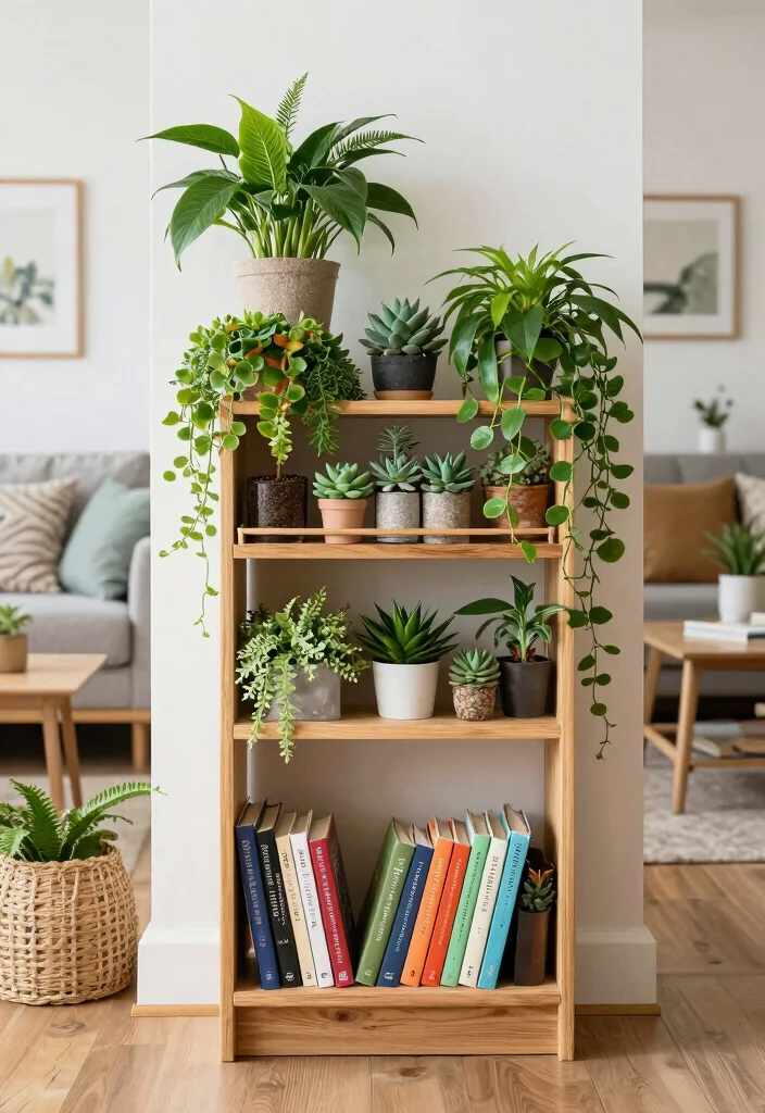 14 Live Edge Bookshelf Ideas With Natural Charm - 9. Vertical Garden Bookshelf 1