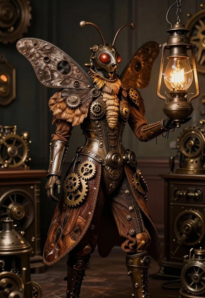 14 Moth and Lamp Costume Ideas That Feel Creative - 10. Steampunk Moth and Lamp 1