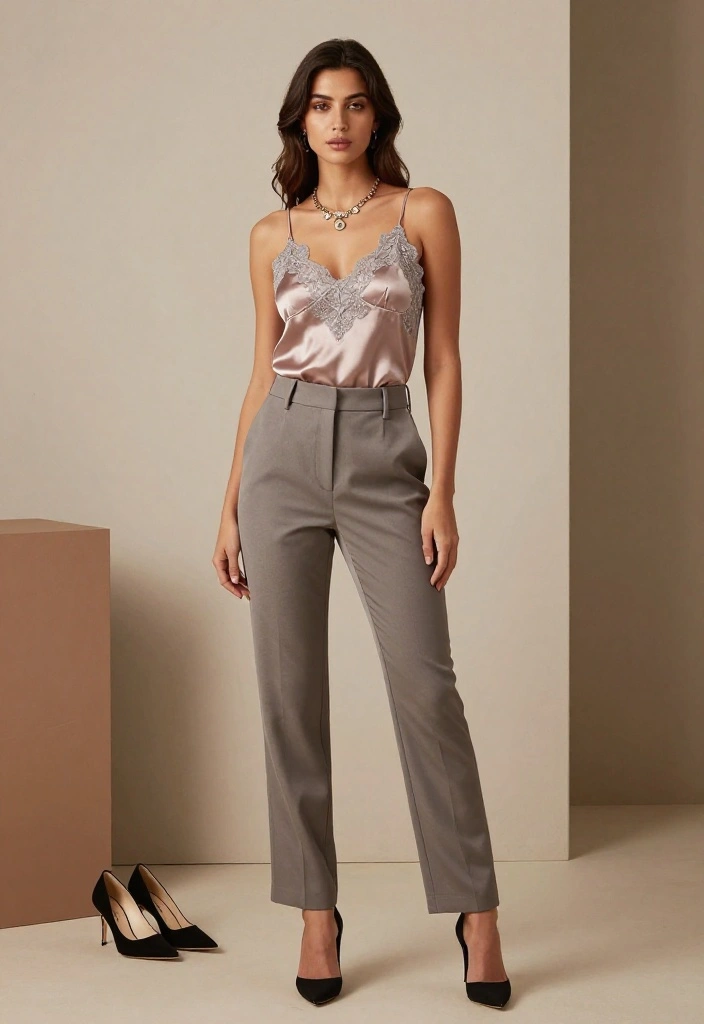 14 Plus Size Red Carpet Ideas With Confident Glam - 9. Glamorous Silk Camisole and Trousers 1