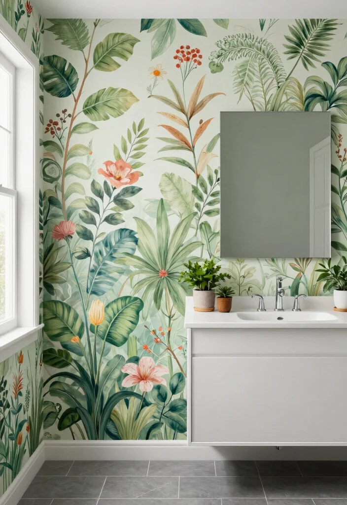 15 Bathroom Wallpaper Ideas Accent Wall That Pops 1 15 Bathroom Wallpaper Ideas Accent Wall That Pops - 1. Nature-Inspired Botanical Prints 1
