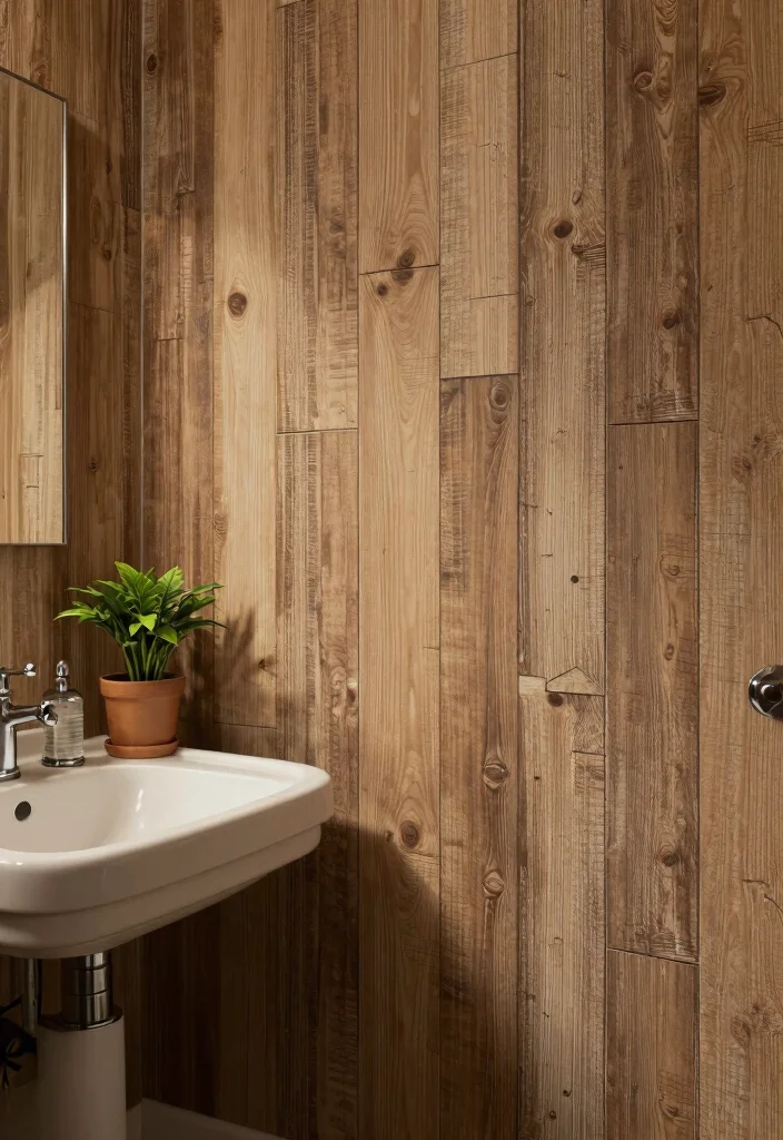 15 Bathroom Wallpaper Ideas Accent Wall That Pops 30 15 Bathroom Wallpaper Ideas Accent Wall That Pops - 10. Rustic Charm with Wood Paneling 1