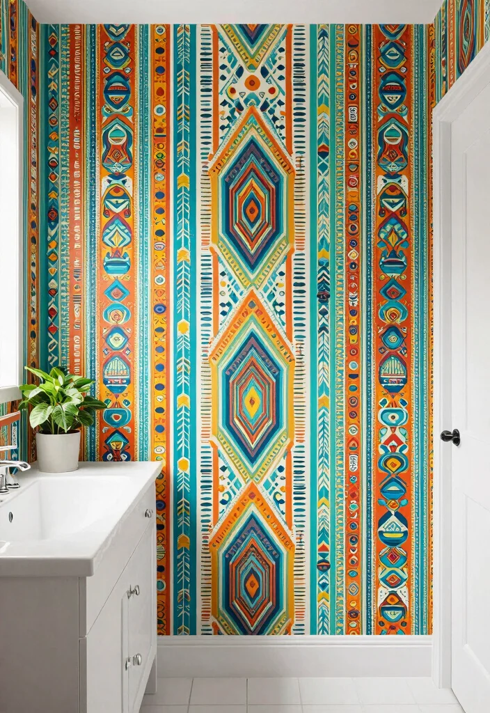 15 Bathroom Wallpaper Ideas Accent Wall That Pops 41 15 Bathroom Wallpaper Ideas Accent Wall That Pops - 11. Colorful Aztec or Tribal Patterns 1