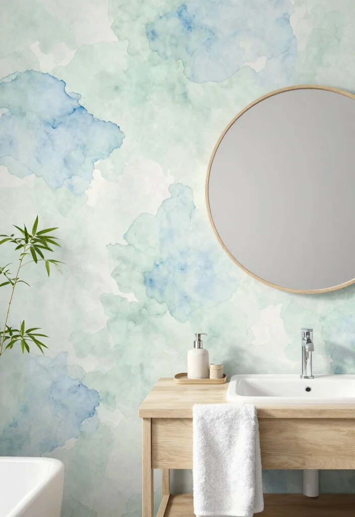 15 Bathroom Wallpaper Ideas Accent Wall That Pops 3 15 Bathroom Wallpaper Ideas Accent Wall That Pops - 3. Calming Watercolor Effects 1