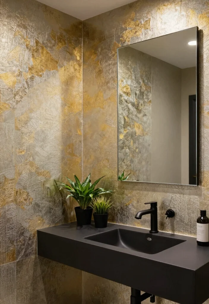 15 Bathroom Wallpaper Ideas Accent Wall That Pops 5 15 Bathroom Wallpaper Ideas Accent Wall That Pops - 5. Sleek Metallic Accents 1