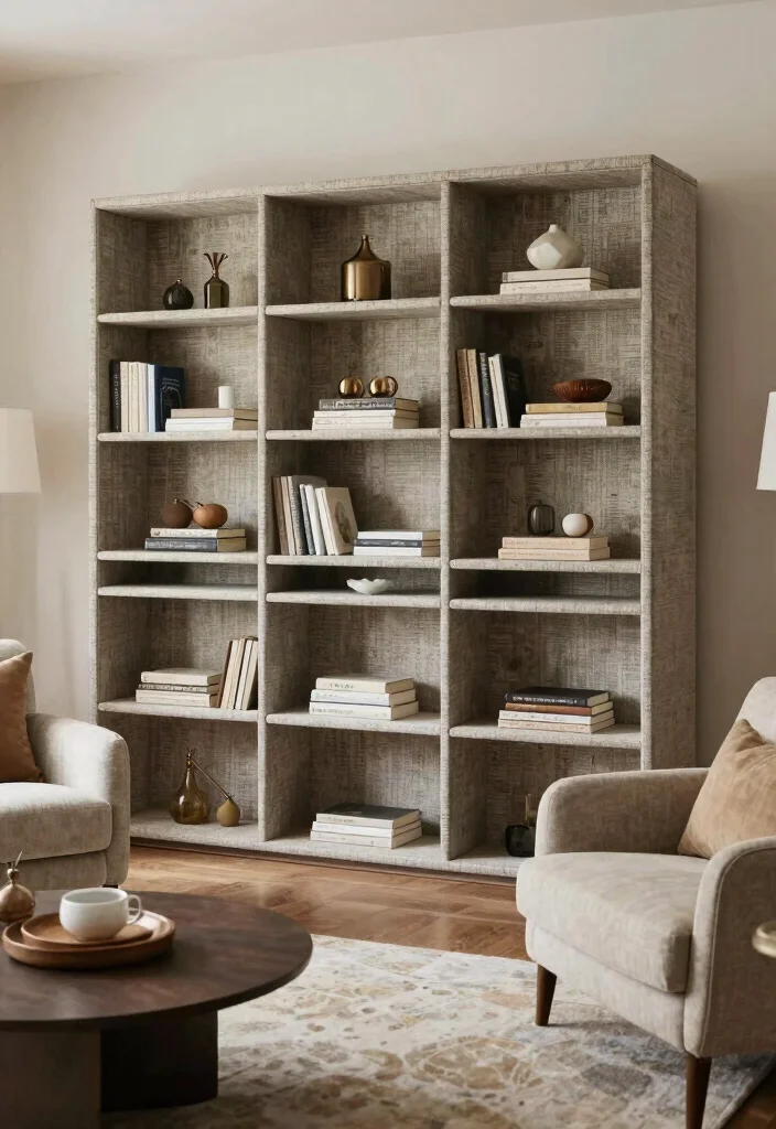 15 Bookshelf Room Divider Ideas That Define Your Space - 10. Upholstered Bookshelf Divider 1