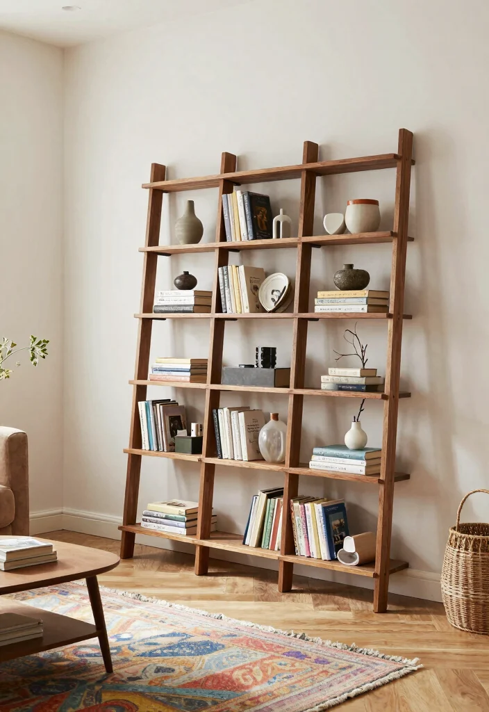 15 Bookshelf Room Divider Ideas That Define Your Space - 11. Ladder-Style Bookshelf Divider 1