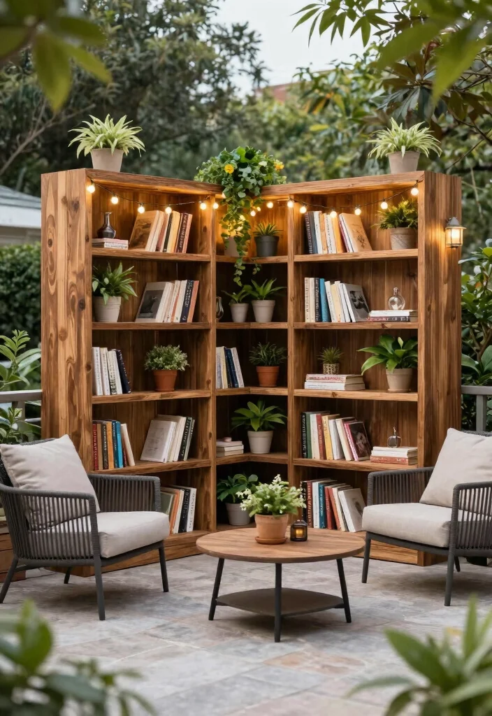 15 Bookshelf Room Divider Ideas That Define Your Space - 15. Outdoor Bookshelf Divider 1