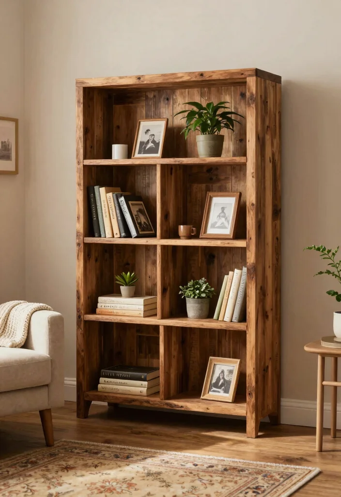15 Bookshelf Room Divider Ideas That Define Your Space - 2. Rustic Wooden Bookshelf 1