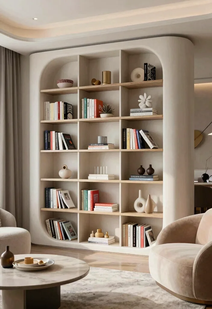 15 Bookshelf Room Divider Ideas That Define Your Space - 3. Creative Curved Divider 1