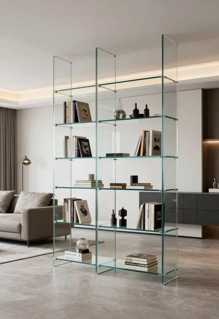 15 Bookshelf Room Divider Ideas That Define Your Space - 7. Glass Bookshelf Divider 1
