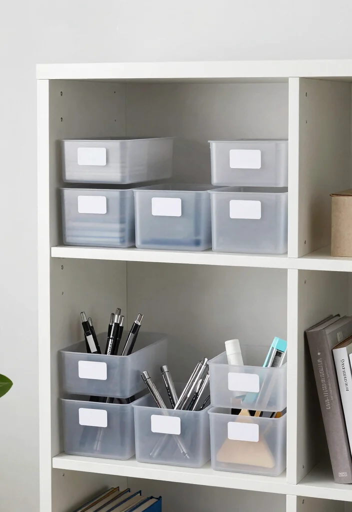 15 Bookshelf Styling Office Ideas That Look Professional - 14. Go for Clear Storage 1