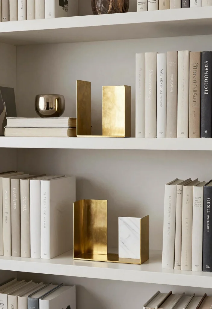 15 Bookshelf Styling Office Ideas That Look Professional - 3. Use Stylish Bookends 1