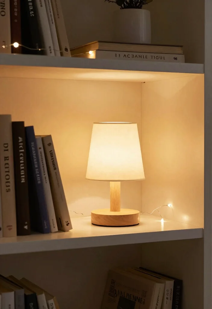 15 Bookshelf Styling Office Ideas That Look Professional - 7. Incorporate Lighting 1