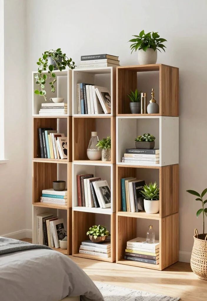 15 Bookshelf in Bedroom Ideas That Feel Cozy & Smart - 15. Stackable Modular Bookshelves 1