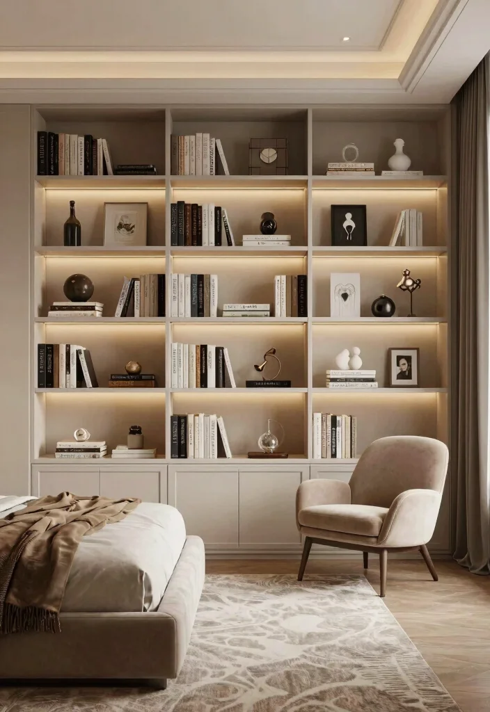 15 Bookshelf in Bedroom Ideas That Feel Cozy & Smart - 6. Built-in Bookshelf for a Seamless Look 1