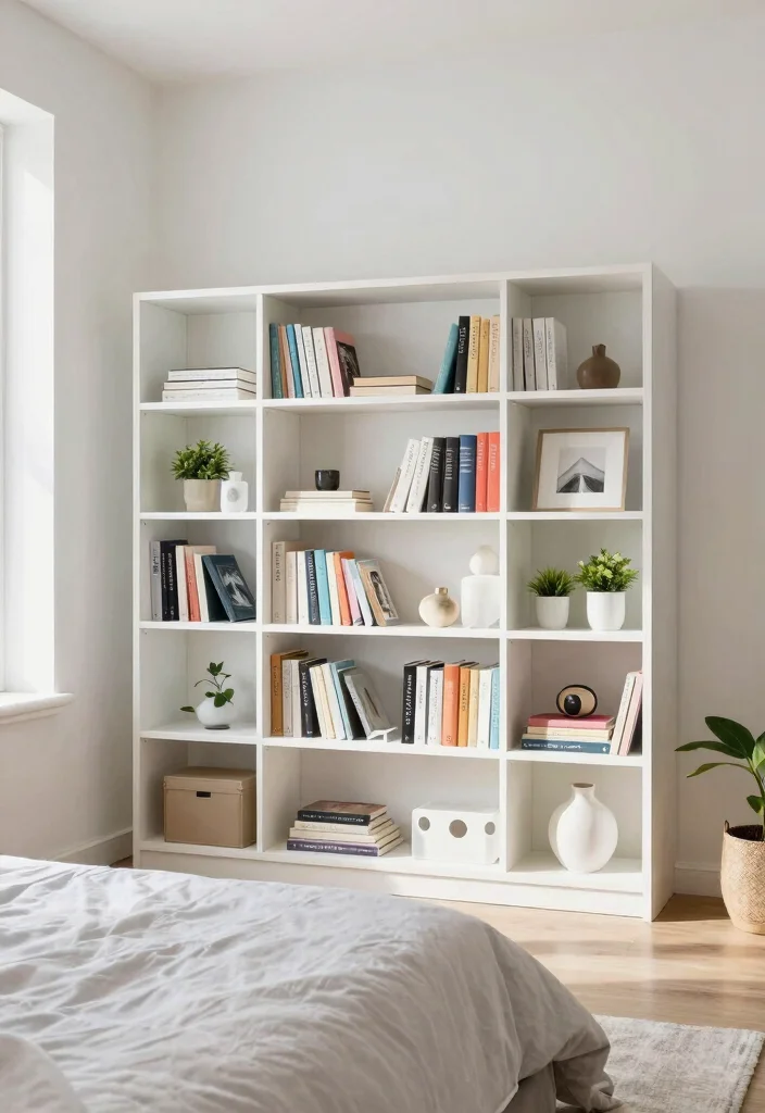 15 Bookshelf in Bedroom Ideas That Feel Cozy & Smart - 8. Open Bookshelf for Airy Vibes 1