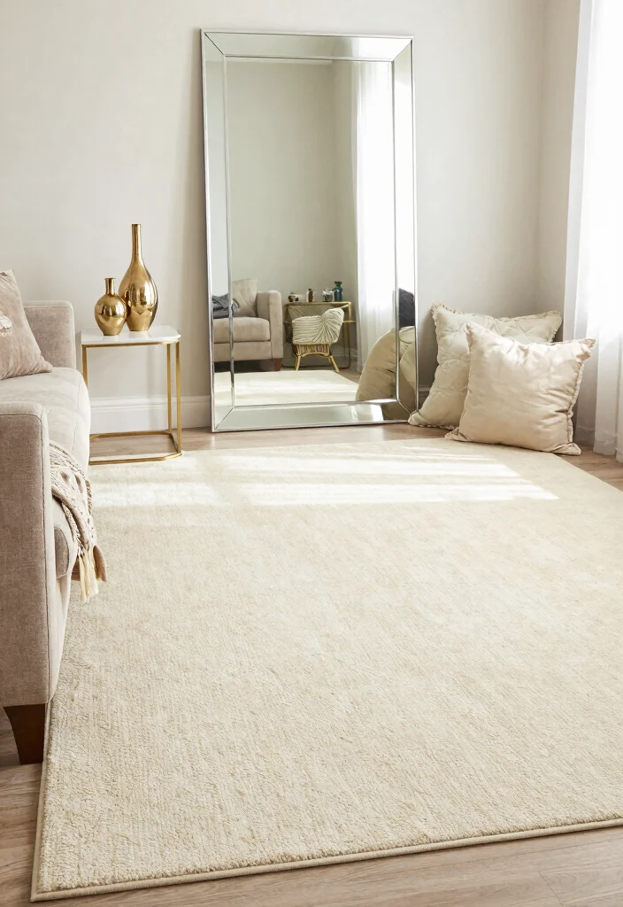 15 Cream Carpet Living Room Ideas That Feel Cozy 55 15 Cream Carpet Living Room Ideas That Feel Cozy - 15. Reflective Surfaces 1