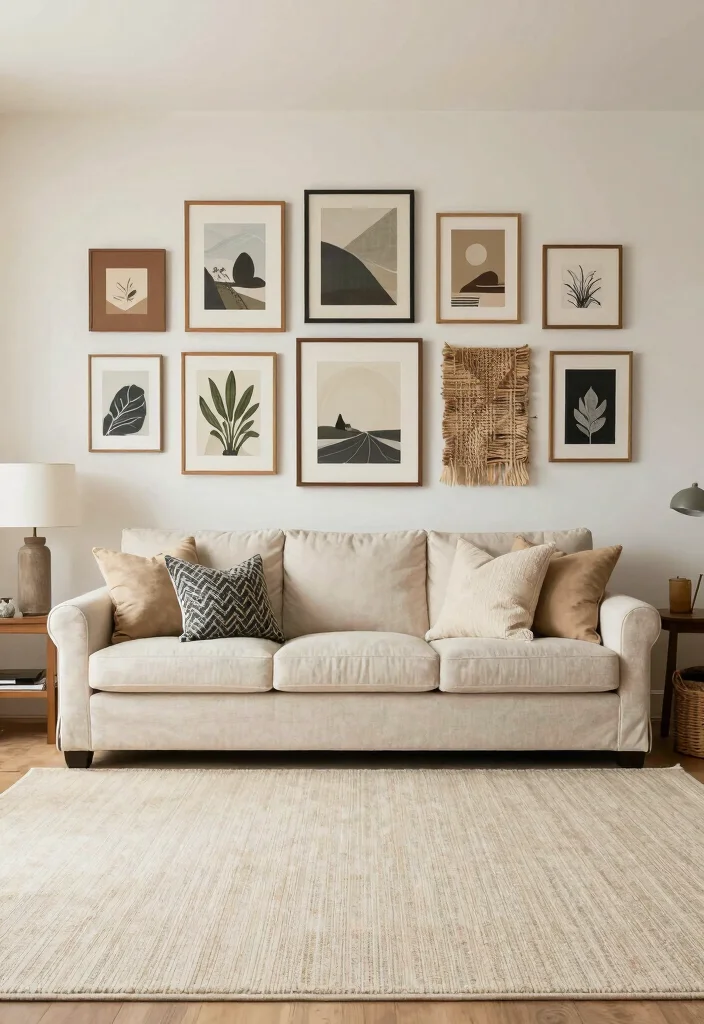 15 Cream Carpet Living Room Ideas That Feel Cozy 25 15 Cream Carpet Living Room Ideas That Feel Cozy - 5. Artful Wall Decor 1