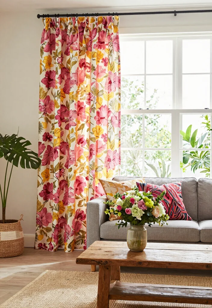 15 Floral Curtains Living Room Ideas That Feel Fresh & Romantic - 1. Bohemian Chic with Oversized Floral Prints 1