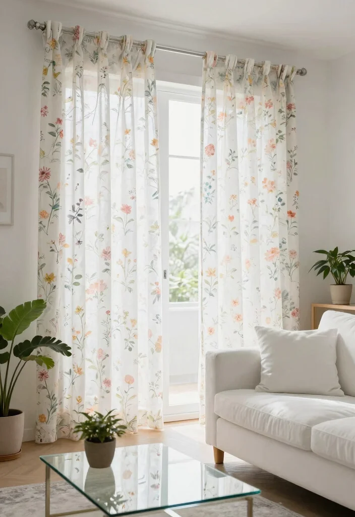 15 Floral Curtains Living Room Ideas That Feel Fresh & Romantic - 12. Light and Airy Florals for Bright Spaces 1