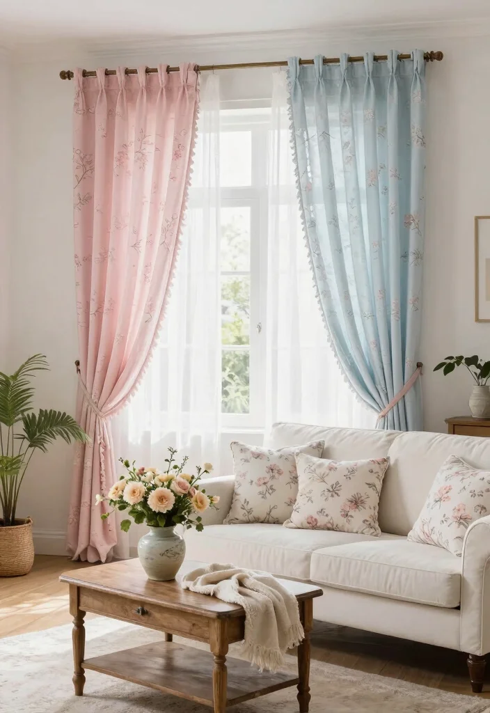 15 Floral Curtains Living Room Ideas That Feel Fresh & Romantic - 2. Soft Pastels for a Subtle Touch 1