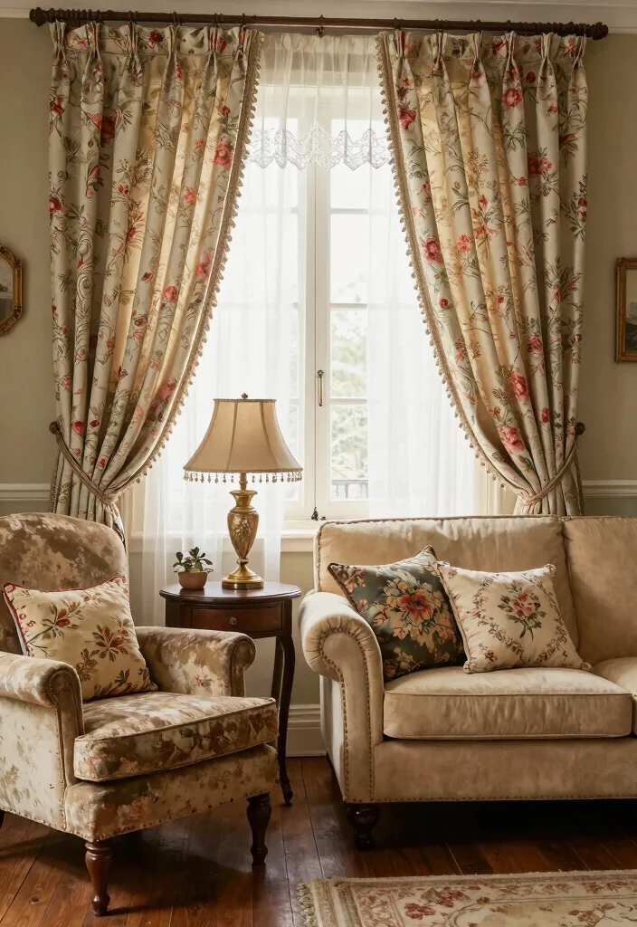 15 Floral Curtains Living Room Ideas That Feel Fresh & Romantic - 3. Vintage Floral Fabrics for a Romantic Touch 1