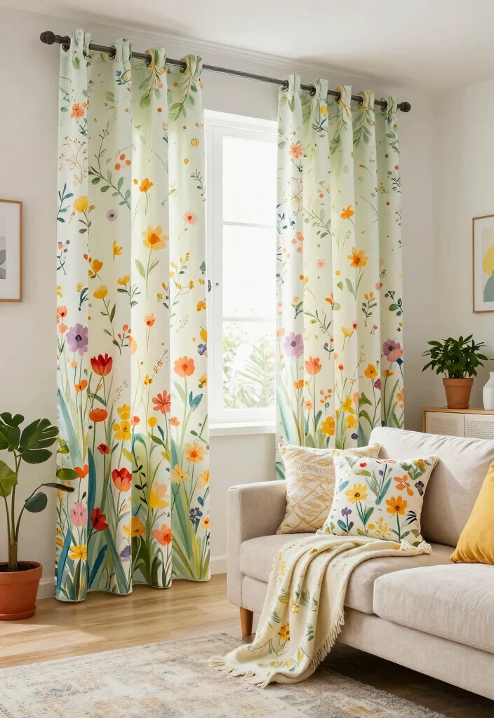 15 Floral Curtains Living Room Ideas That Feel Fresh & Romantic - 9. Seasonal Floral Curtains for Year-Round Appeal 1