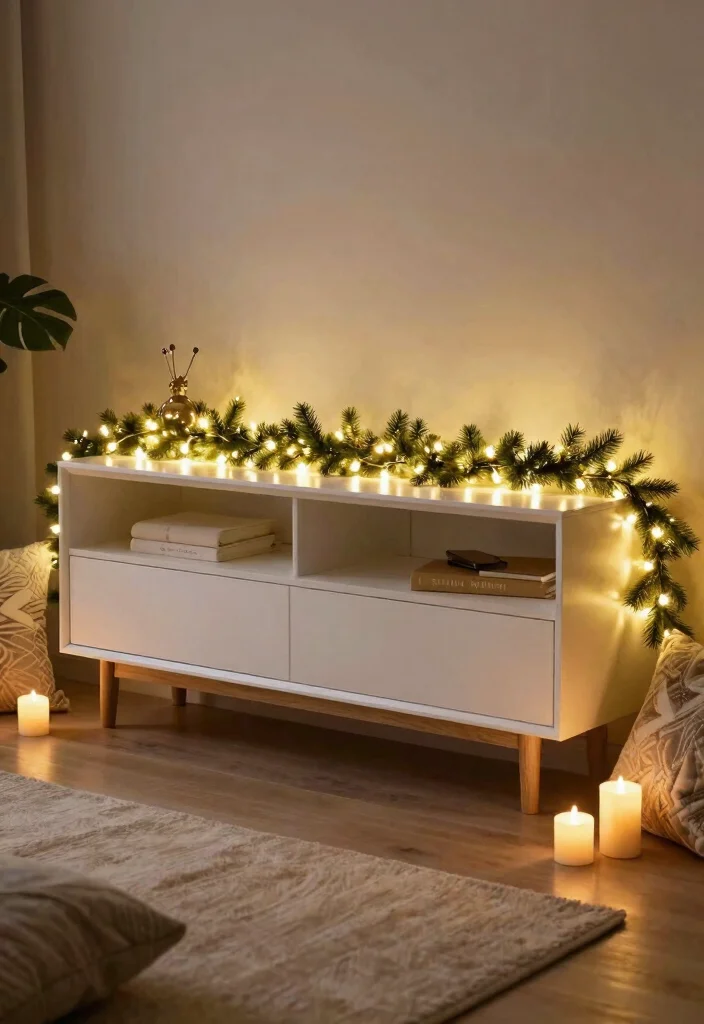 15 Garland on TV Stand Ideas for Festive Decor 54 15 Garland on TV Stand Ideas for Festive Decor - 14. Twinkling Twilight 1