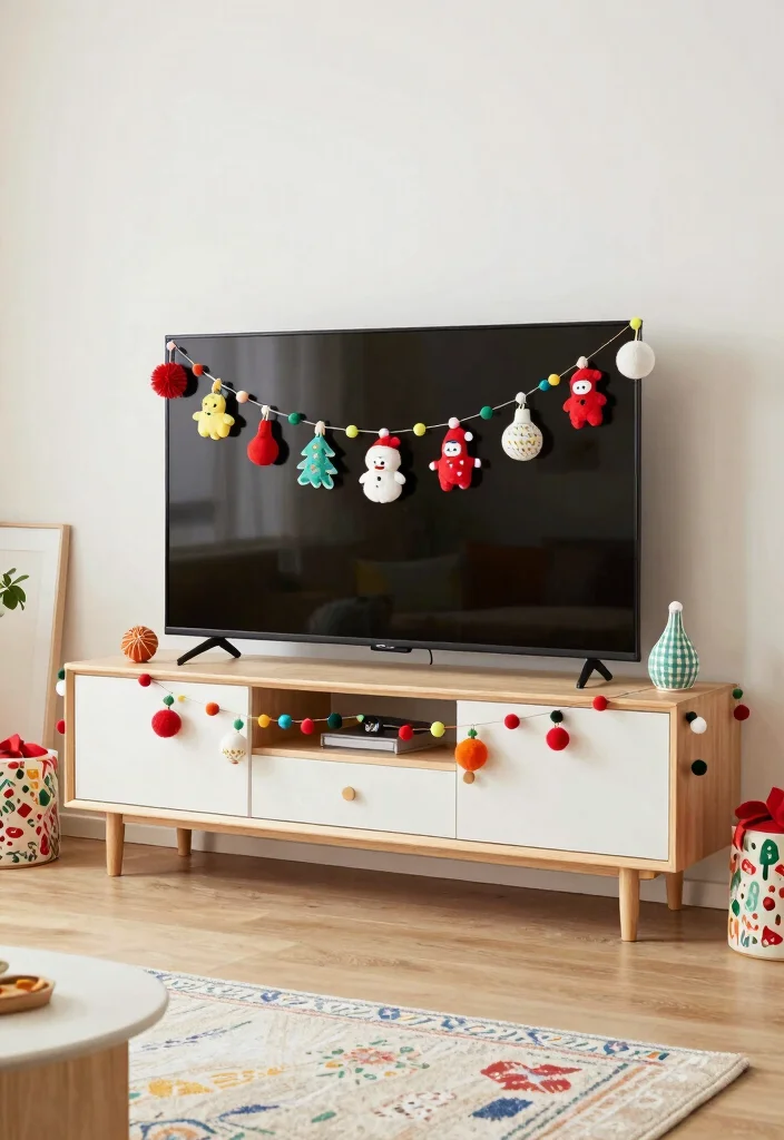 15 Garland on TV Stand Ideas for Festive Decor 27 15 Garland on TV Stand Ideas for Festive Decor - 7. Whimsical Touches 1
