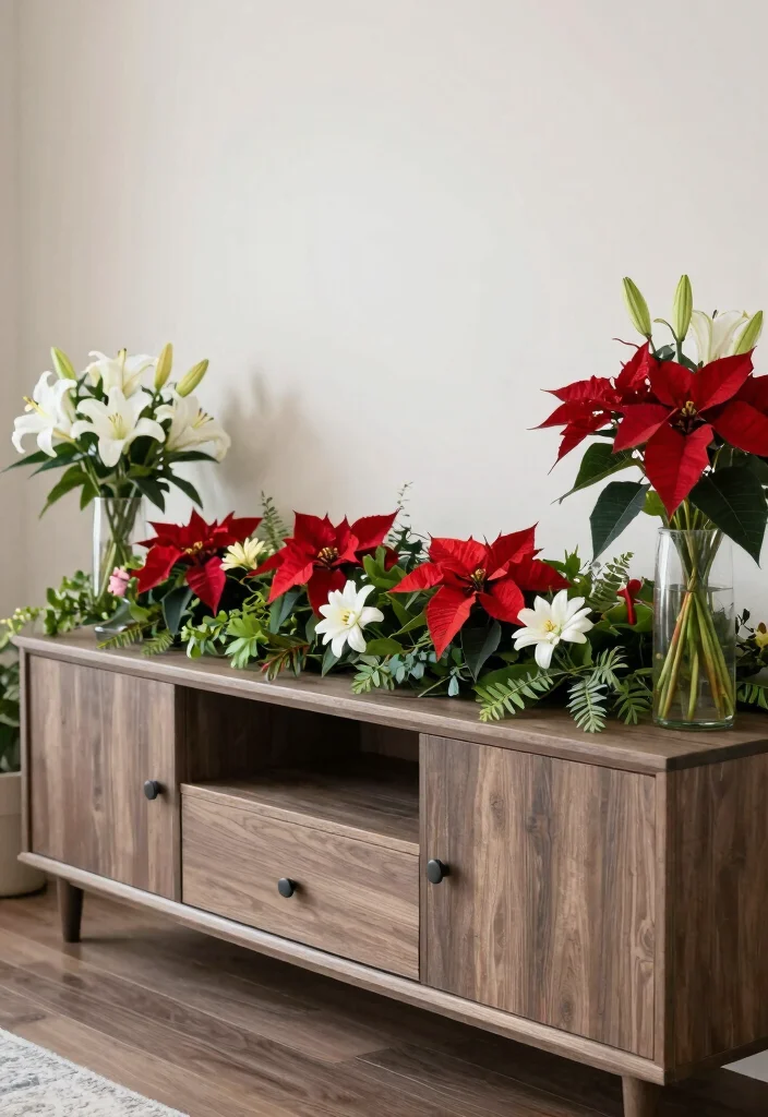 15 Garland on TV Stand Ideas for Festive Decor 38 15 Garland on TV Stand Ideas for Festive Decor - 8. Seasonal Florals 1