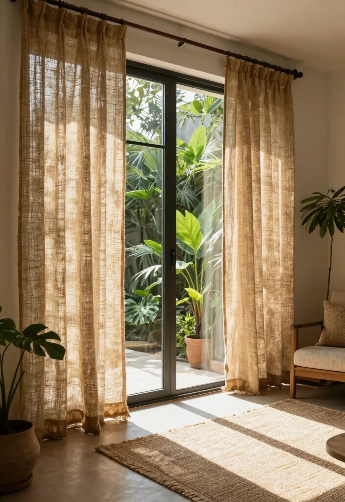 15 Glass Door Curtains Ideas That Let the Light In 15 15 Glass Door Curtains Ideas That Let the Light In - 5. Natural Fiber Curtains 1