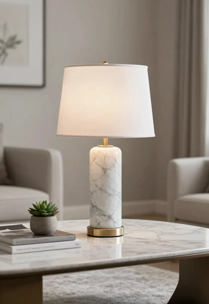 15 Lamp Boven Salontafel Ideas With Modern Glow - 1. Warm Glow with a Marble Base 1