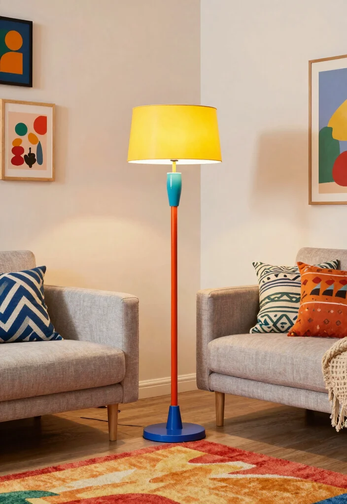 15 Mid Century Floor Lamp Ideas That Elevate Any Room - 9. The Retro Color-Blocked Lamp 1