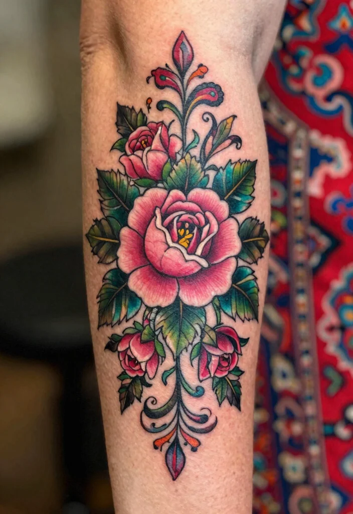 15 Persian Carpet Tattoo Ideas With Intricate Style 1 15 Persian Carpet Tattoo Ideas With Intricate Style - 1. Elegant Floral Patterns 1